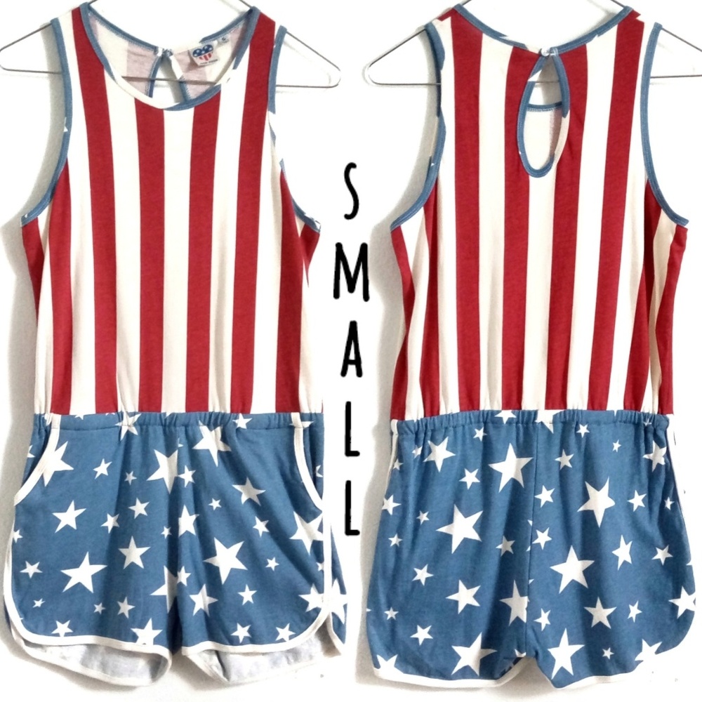 JunkFood Patriotic American Flag Print Romper - Picture 7 of 8